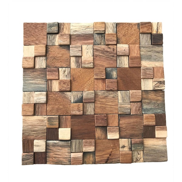 Ekena Millwork Belmont Boat Wood Mosaic Wall Tile, Natural Finish, 11 7/8"W x 11 7/8"H x 1/2"P WPW12X12BLMENA - main